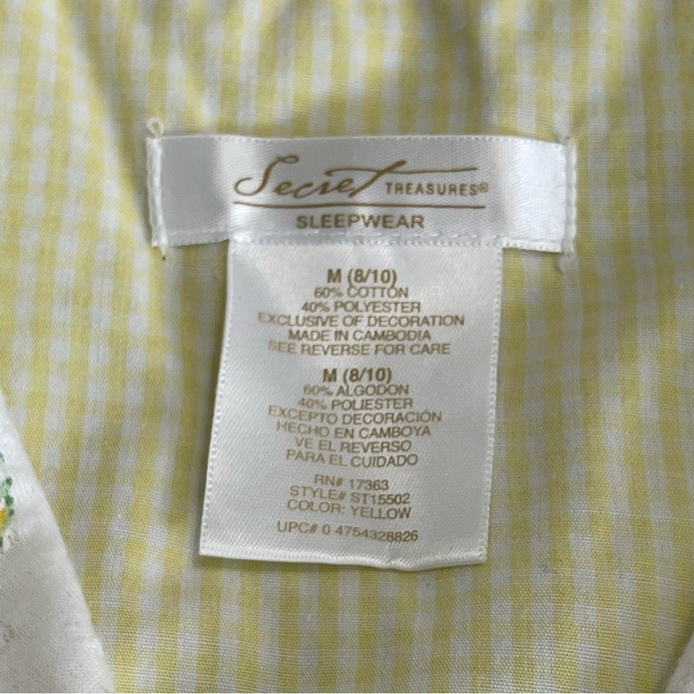 Secret Treasures Yellow and White Gingham Pajama Set With Flowers Size M - Picture 10 of 10